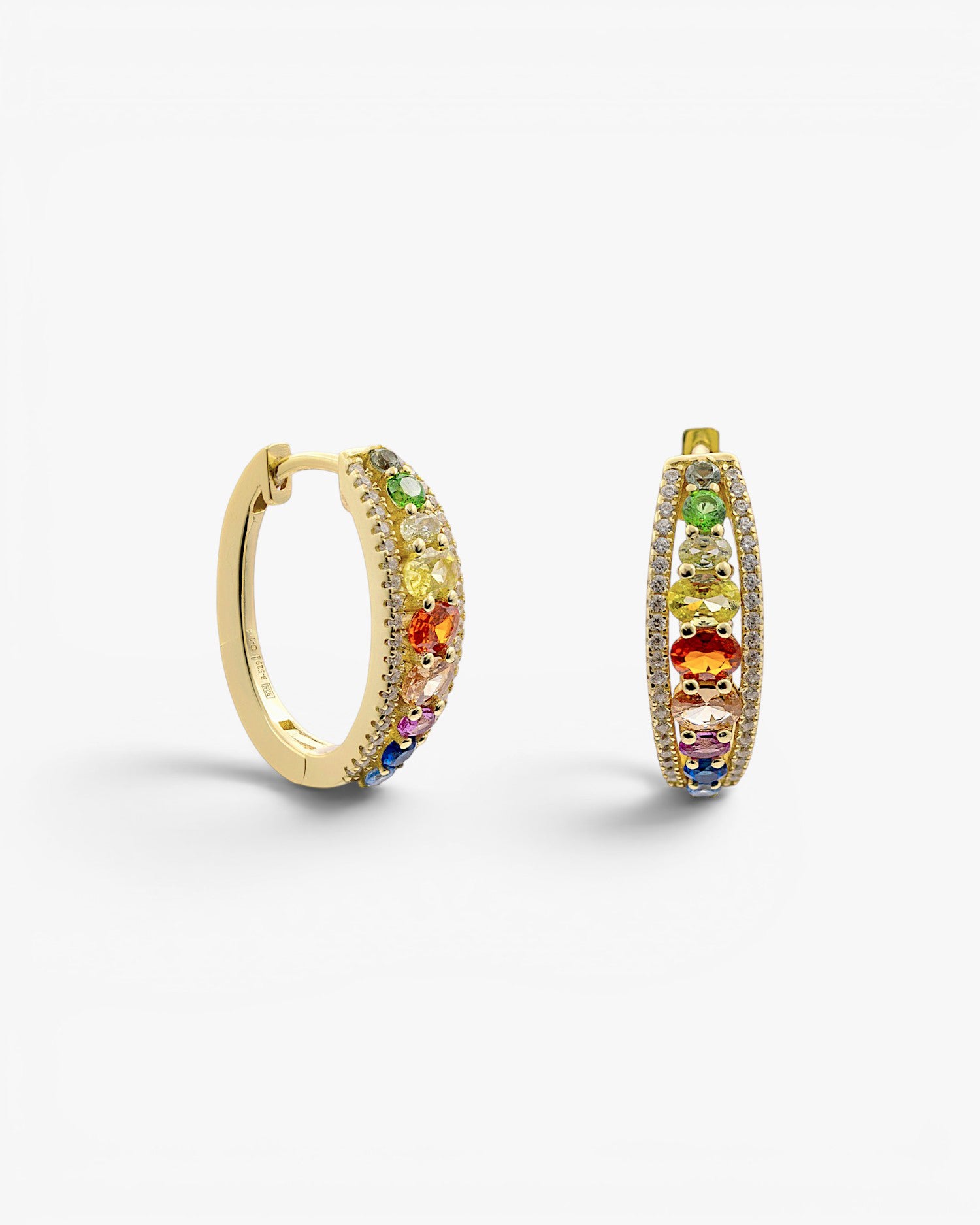 Multicolor gold-plated silver hoop earrings with cubic zirconia