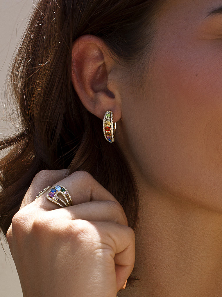 Pendientes de aro de plata bañados en oro multicolor con circonitas