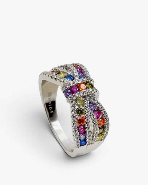 Anillo lazo de plata con circonitas multicolor