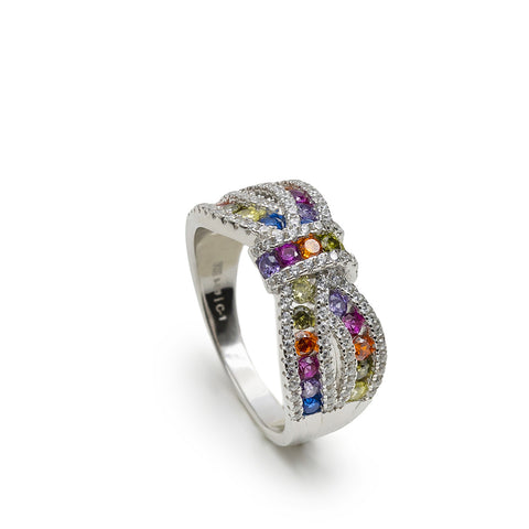 Anillo lazo de plata con circonitas multicolor