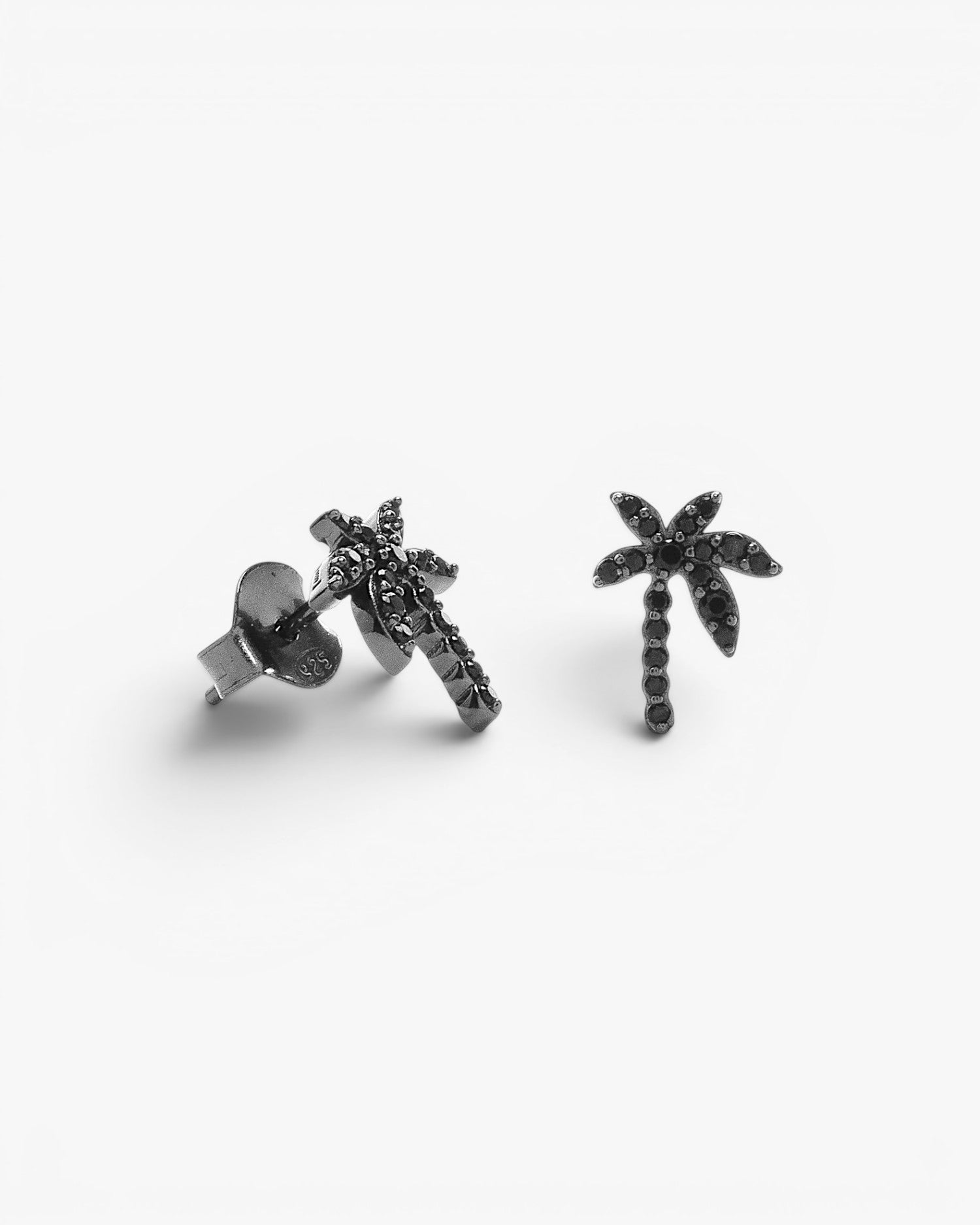 Pendientes de plata 925 con palmera y circonitas negras