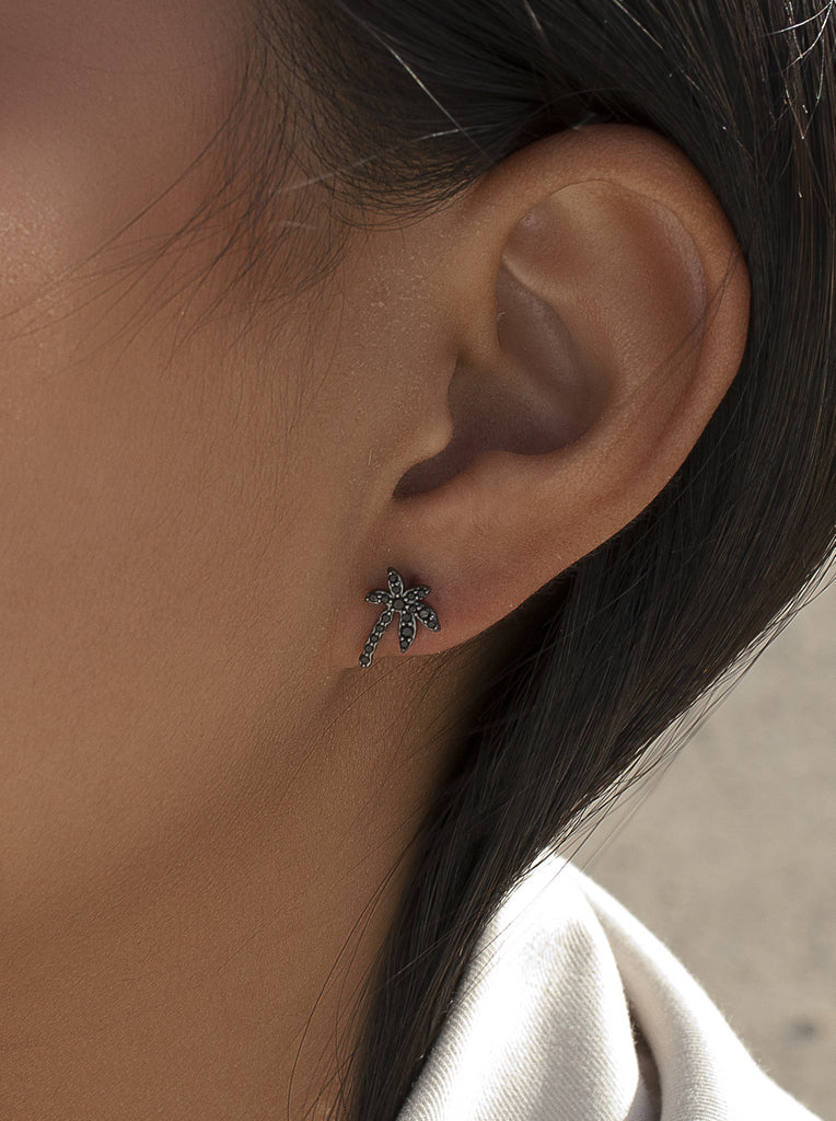 Pendientes de plata 925 con palmera y circonitas negras