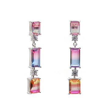 Pendientes largos de plata multicolor con circonitas