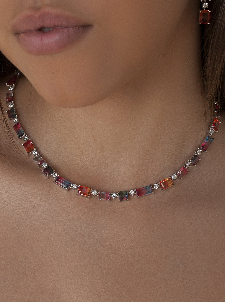 Collar de plata multicolor tipo tenis