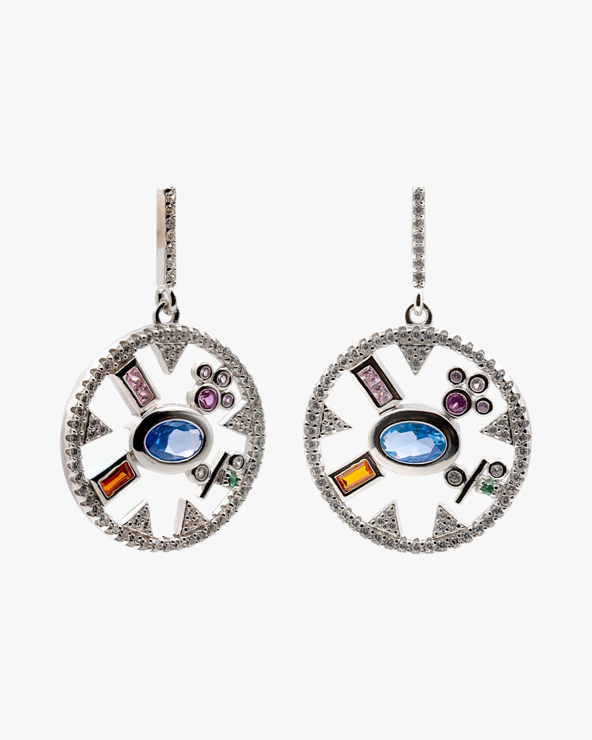 Pendientes brújula de plata 925 con circonitas y piedra azul