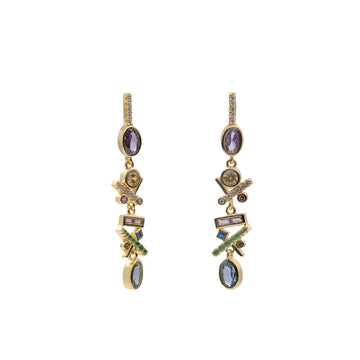 Pendientes largos prisma multicolor de plata bañada en oro