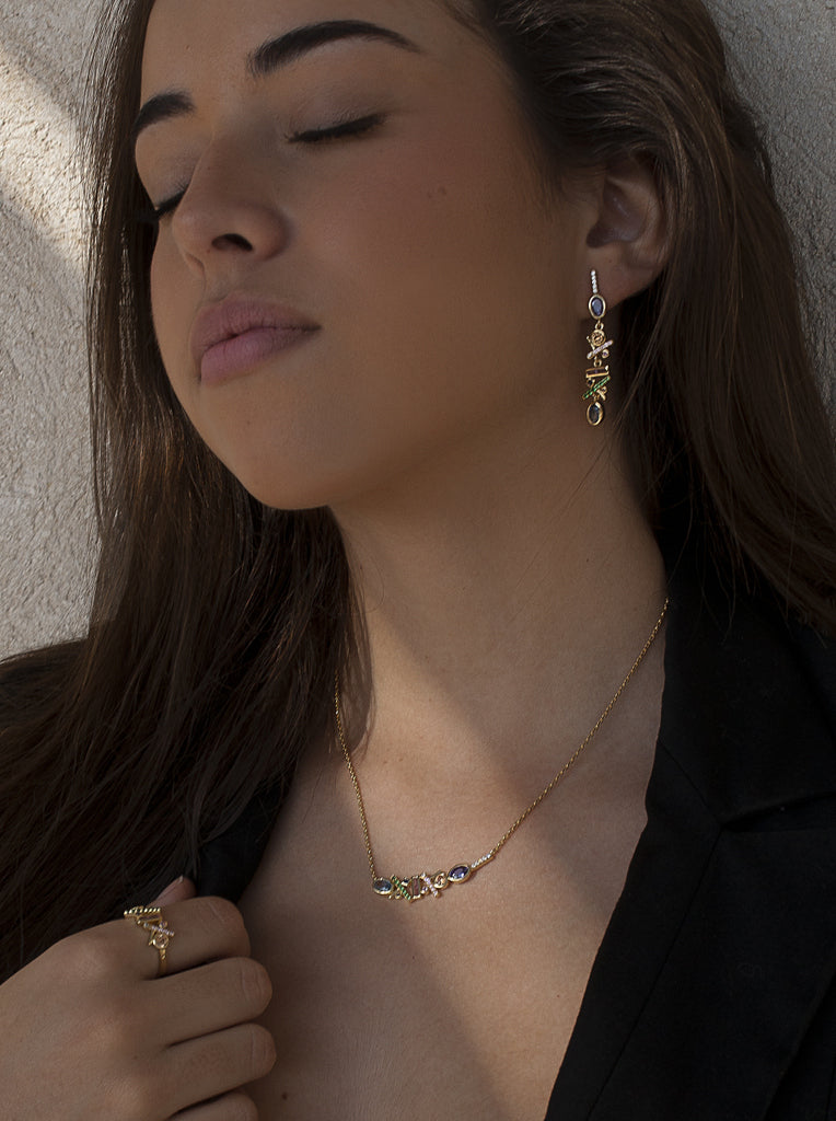 Collar geométrico kaleido multicolor de plata bañada en oro