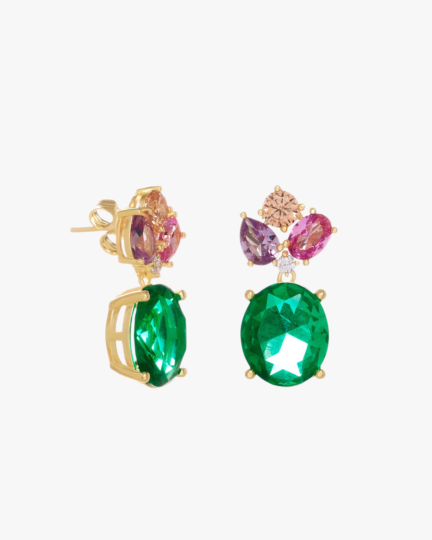 Pendientes de plata dorada con piedra verde multicolor