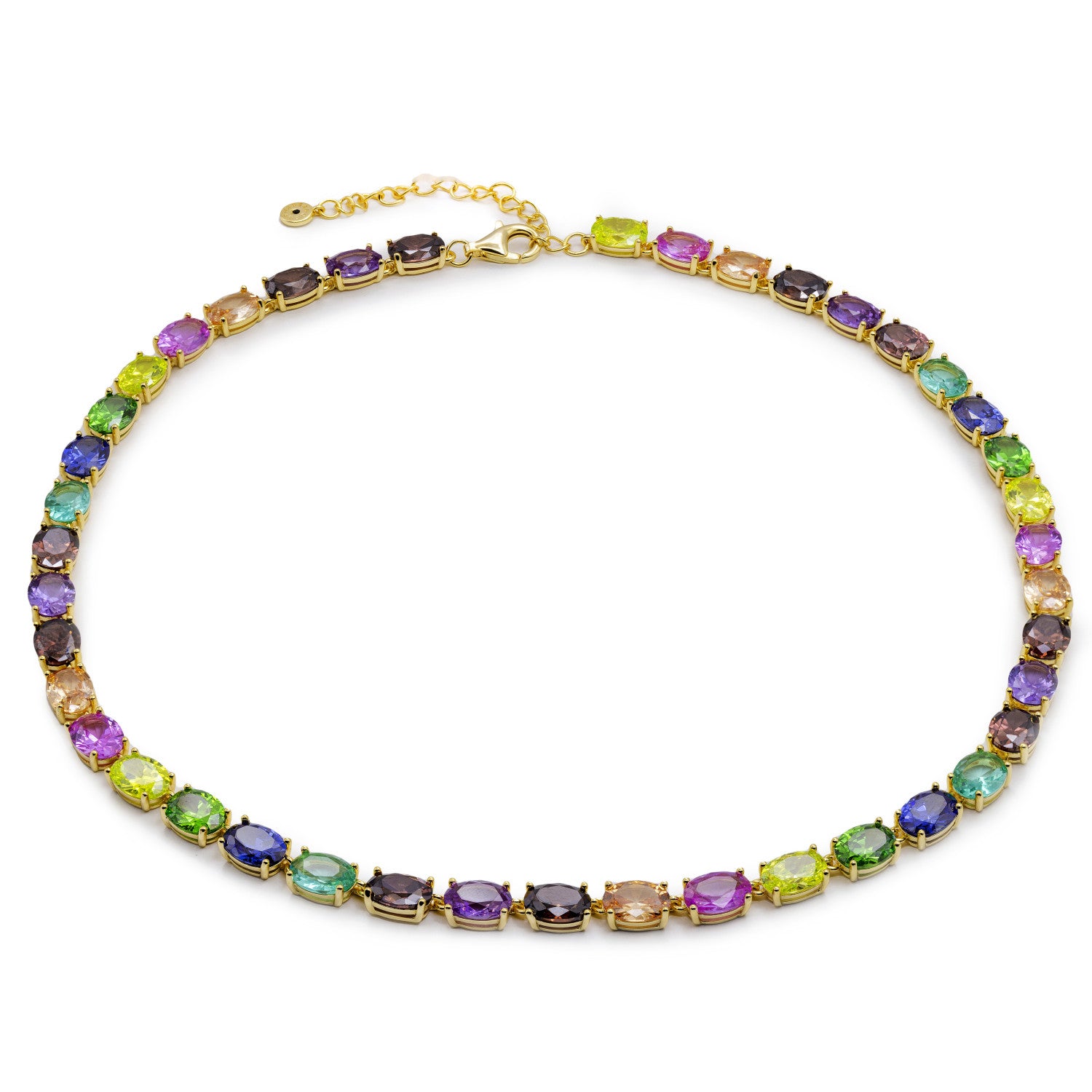 Collar de plata dorada con piedras multicolor