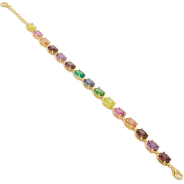Pulsera de plata dorada con piedras ovales multicolor
