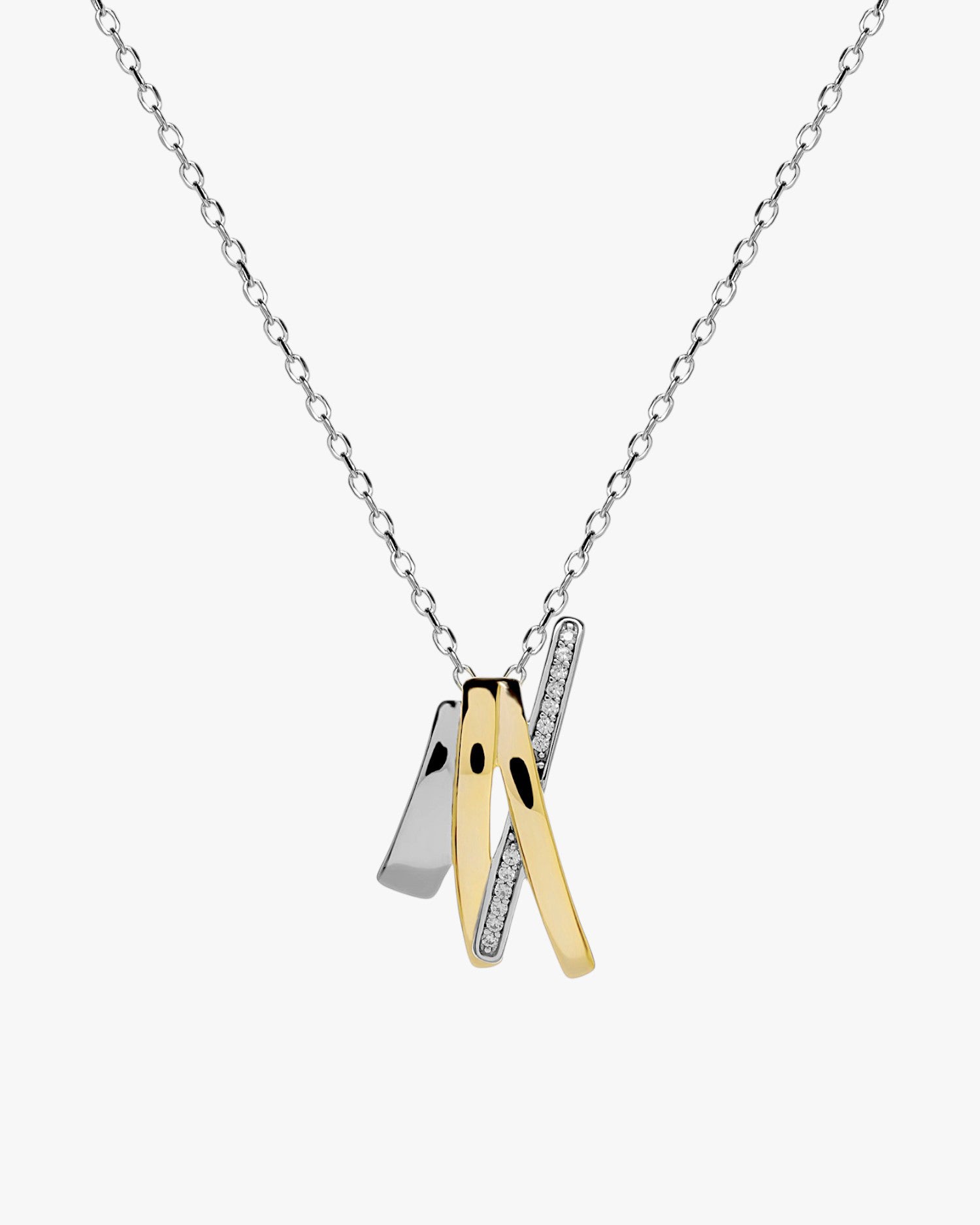 Two-tone silver necklace with original design cubic zirconia.