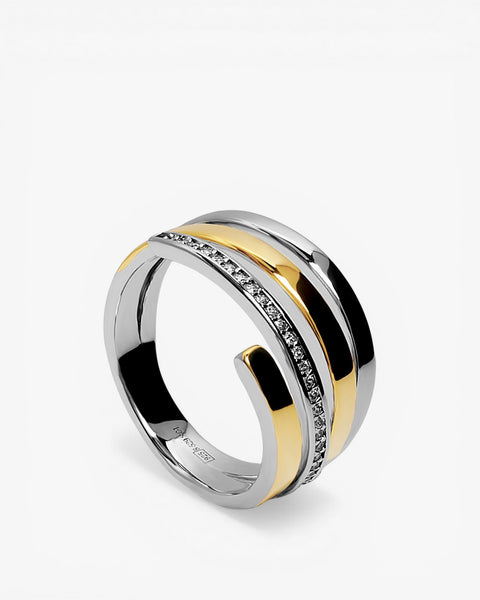 Bague bicolore en argent avec un motif en zircon cubique