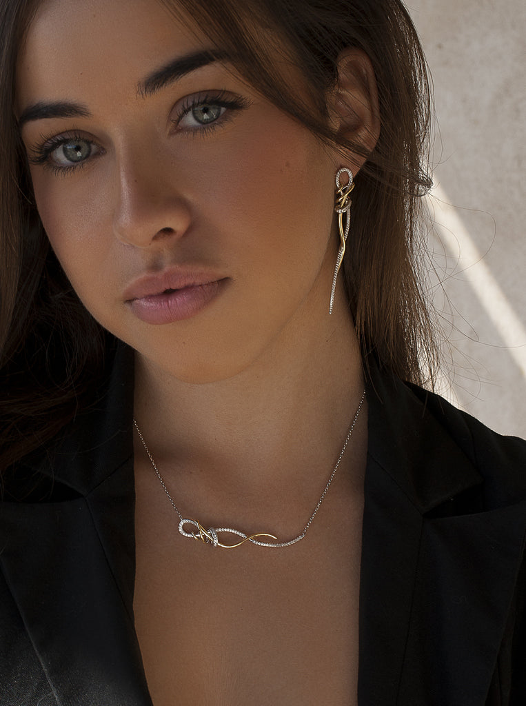 Pendientes originales bicolor de plata con circonitas