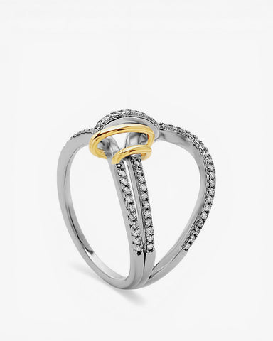 Bague originale bicolore en argent avec zircone cubique