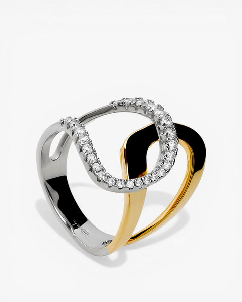 Bague bicolore en argent avec incrustation de zircone cubique