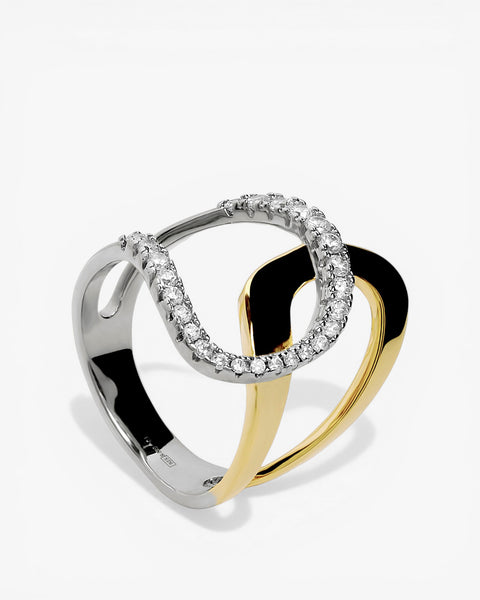 Anillo bicolor de plata con circonitas diseño sobrepuesto