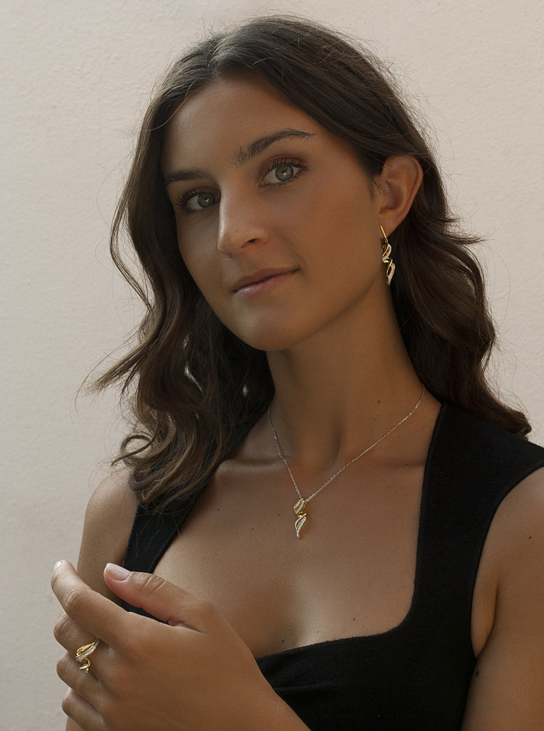 Two-tone silver necklaces with spiral design cubic zirconia