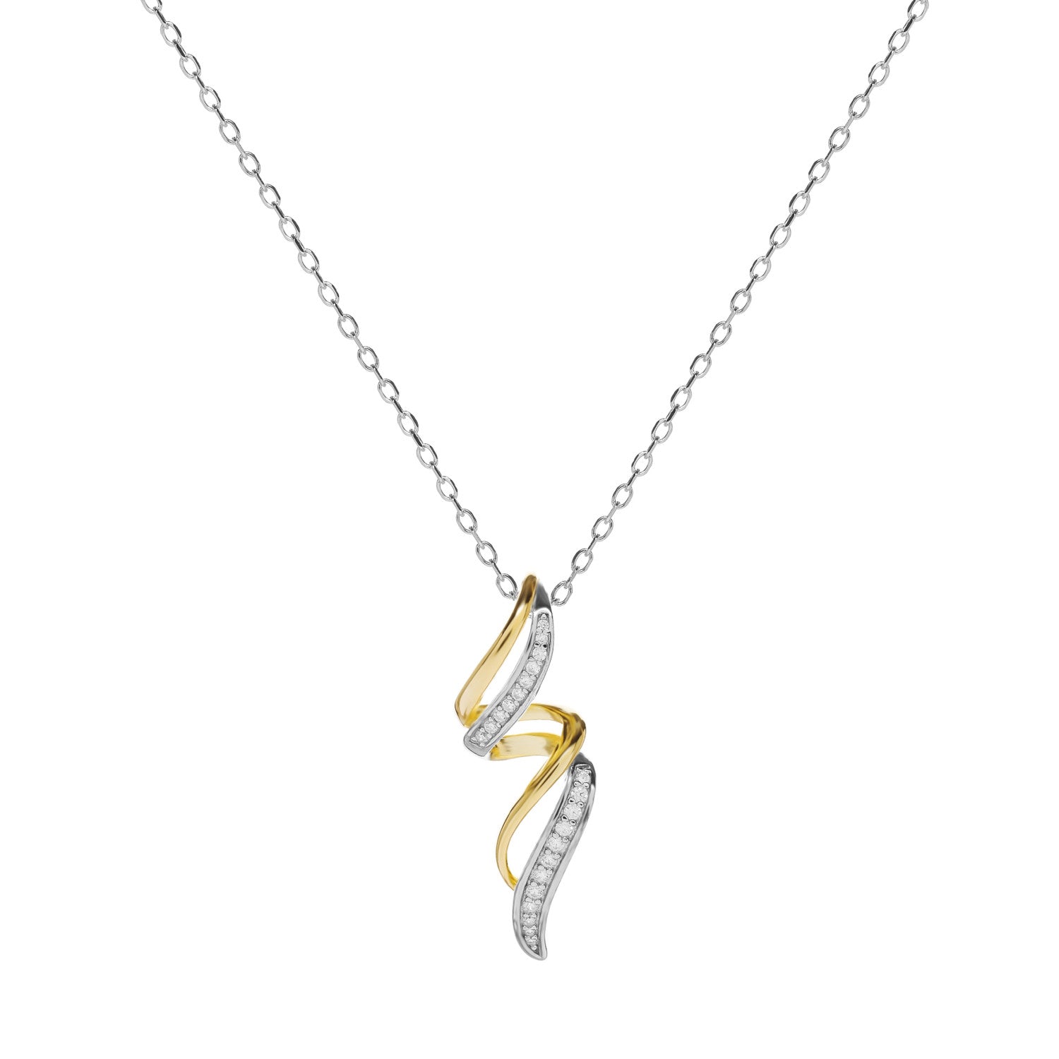 Collares bicolor de plata con circonitas diseño espiral