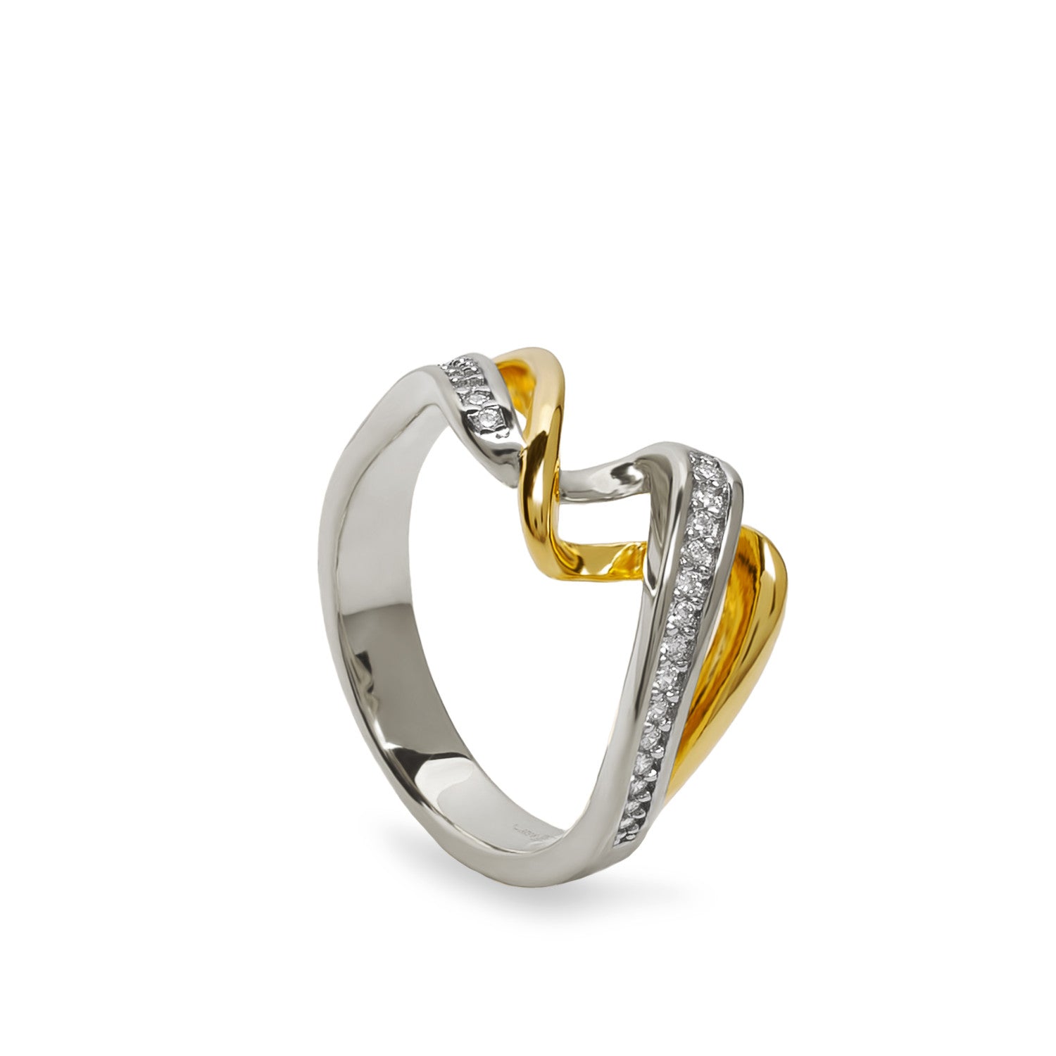 Anillo bicolor de plata con circonitas diseño espiral