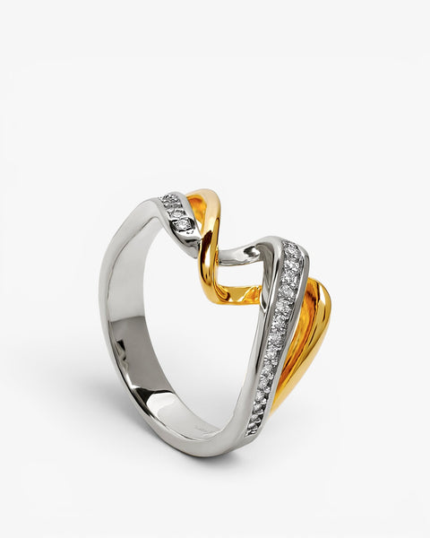 Bague bicolore en argent avec zircon cubique en spirale
