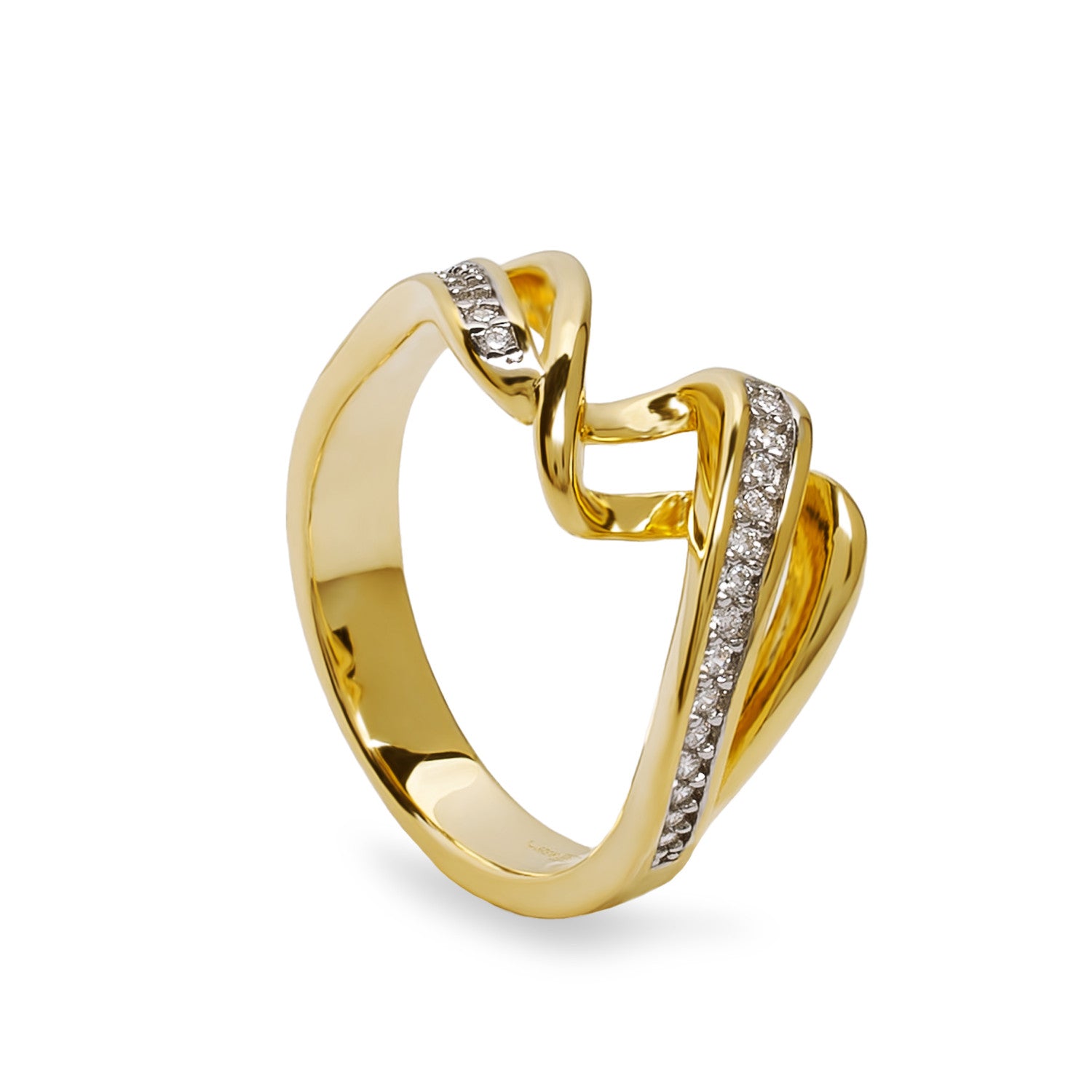 Anillo bicolor de plata con circonitas diseño espiral