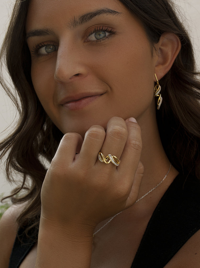 ring two tone silver with zirconias design spiral