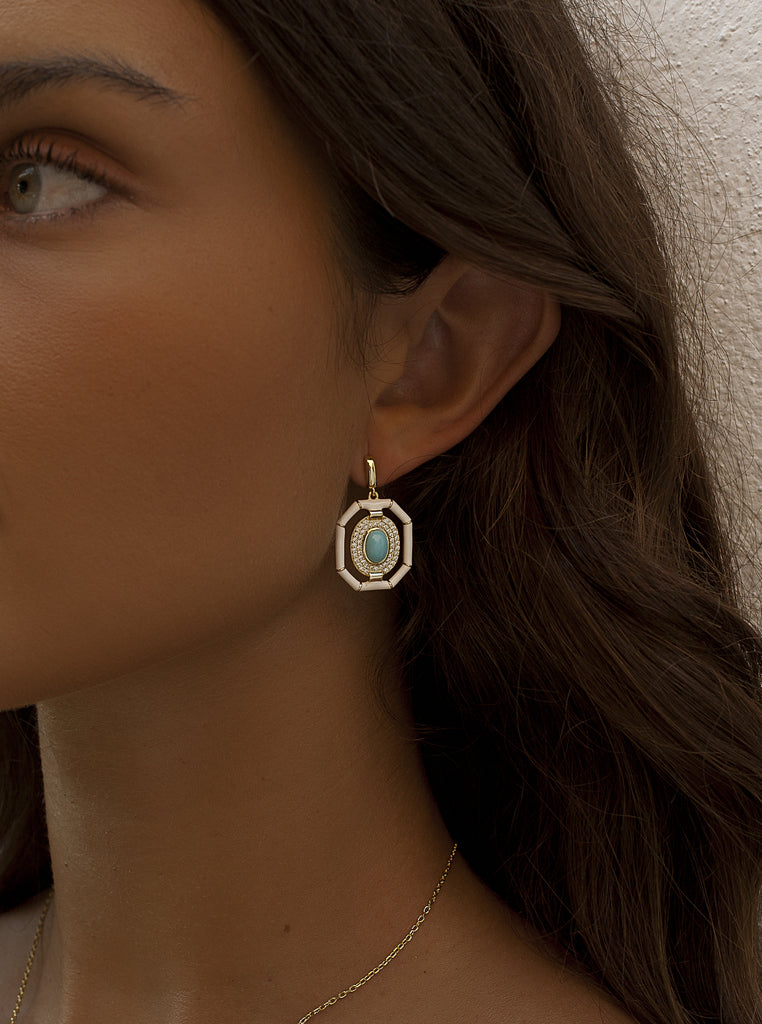 Pendientes de plata octogonales con piedra turquesa baño de oro