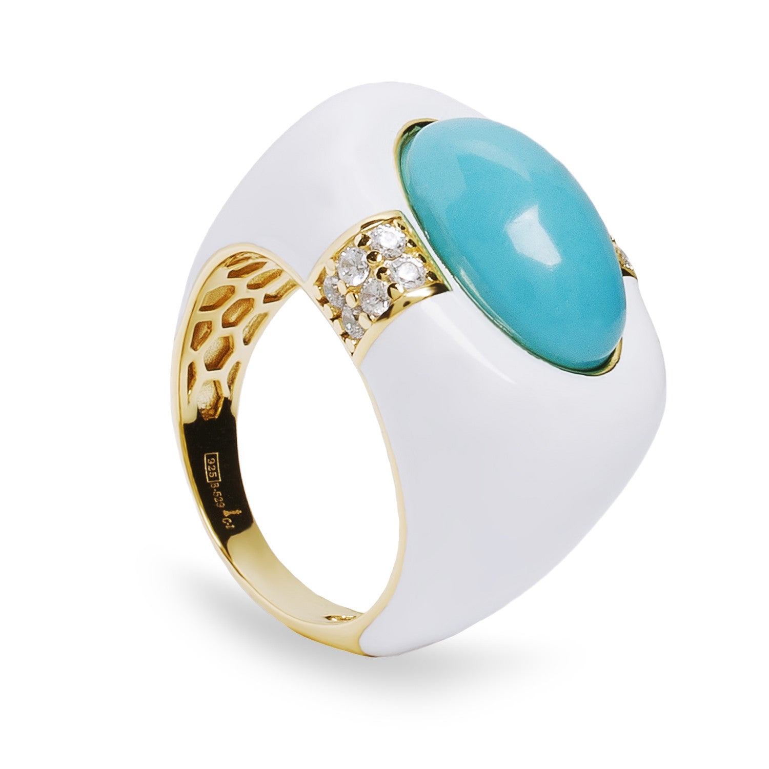 Anillo de plata esmalte blanco con piedra turquesa