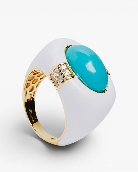 Anillo de plata esmalte blanco con piedra turquesa