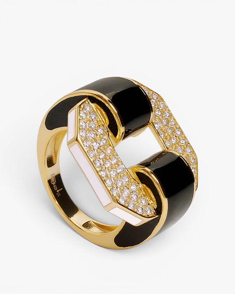 Anillo de plata con esmalte bicolor y circonitas