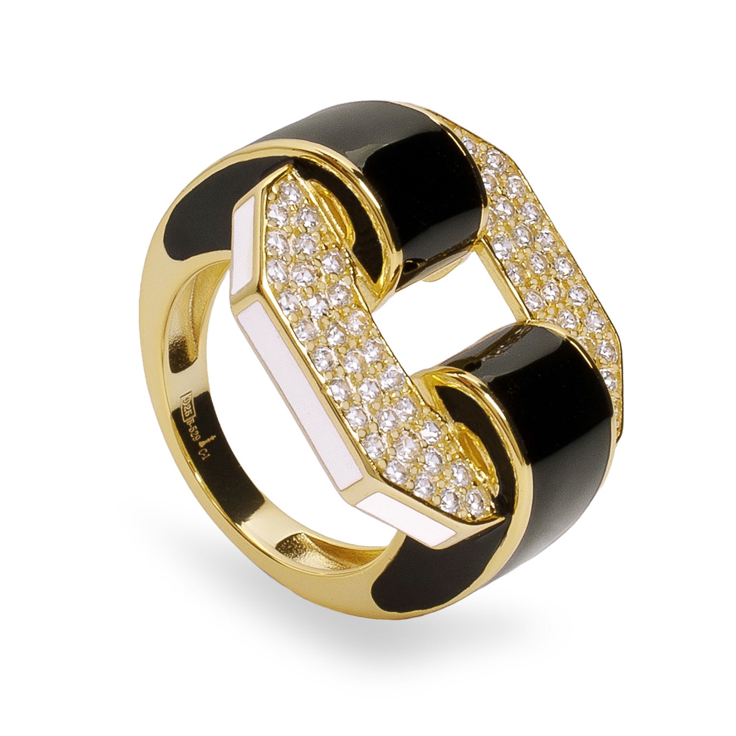 Anillo de plata con esmalte bicolor y circonitas