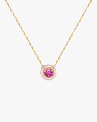 Collier doré avec pendentif disque rose et oxyde de zirconium fuchsia