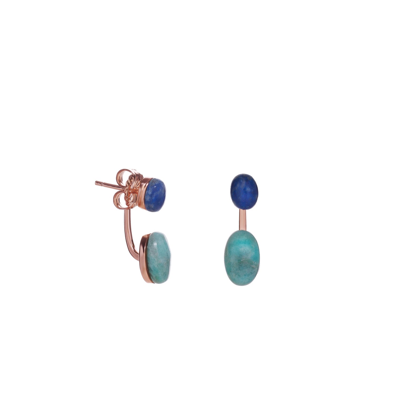 Pendientes de plata tono oro rosa con piedras azules