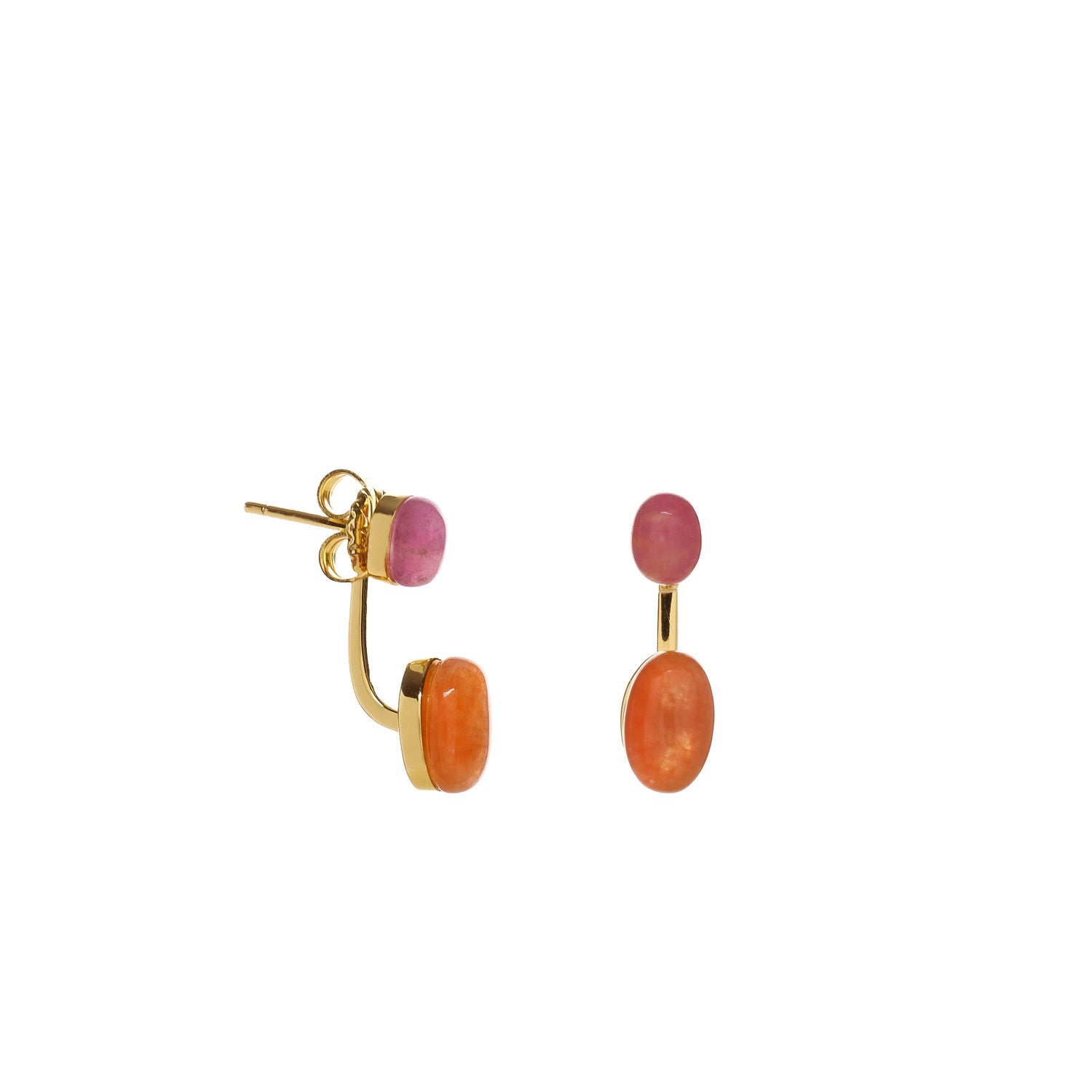 Pendientes de plata tono oro con piedras rosa y naranja