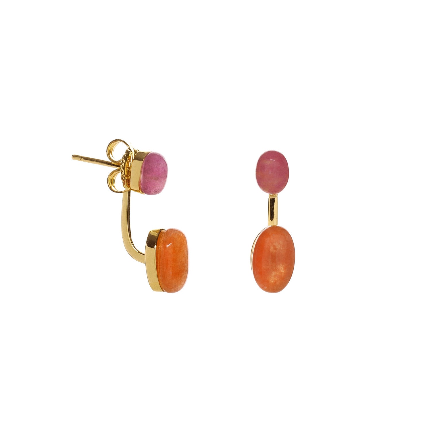 Pendientes de plata tono oro con piedras rosa y naranja