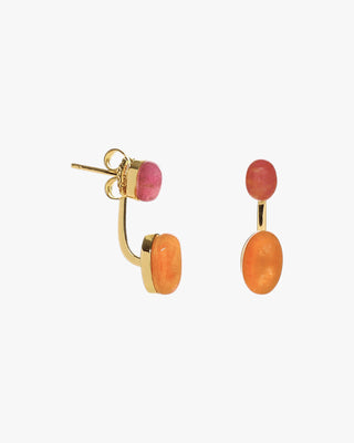 Gold-tone silver earrings with pink and orange stones