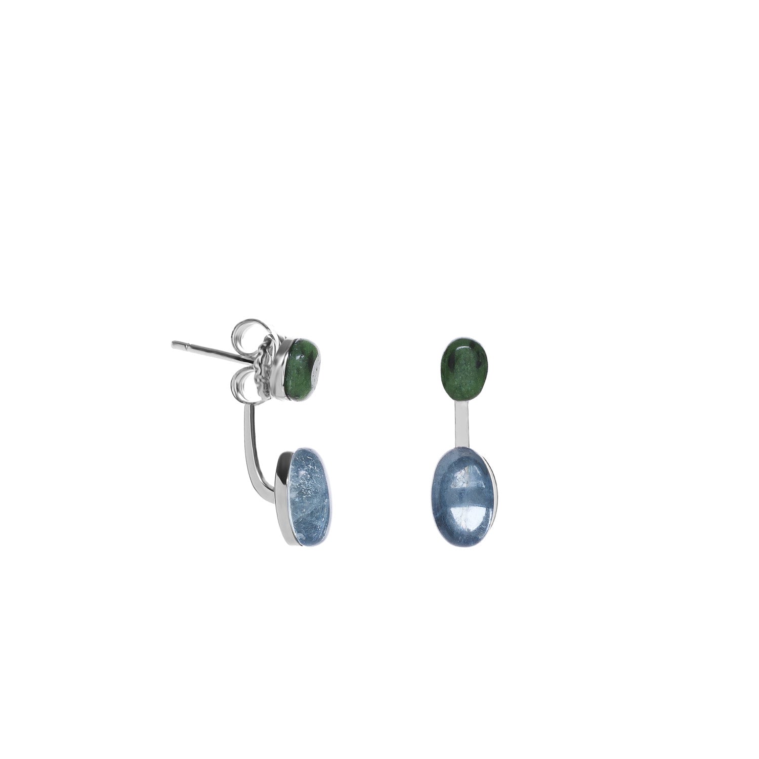 Pendientes de plata con piedras verde y azul en cabujón