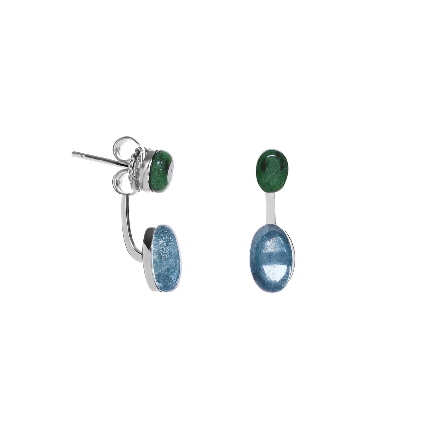 Pendientes de plata con piedras verde y azul en cabujón