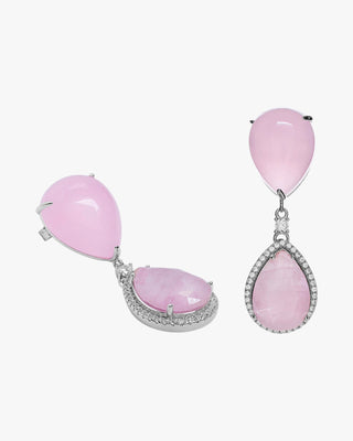 Pendientes largos de plata rosa con lágrimas y circonitas