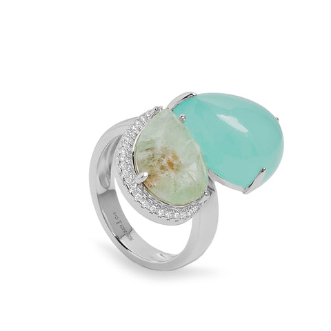 Anillo abierto turquesa de plata con circonitas