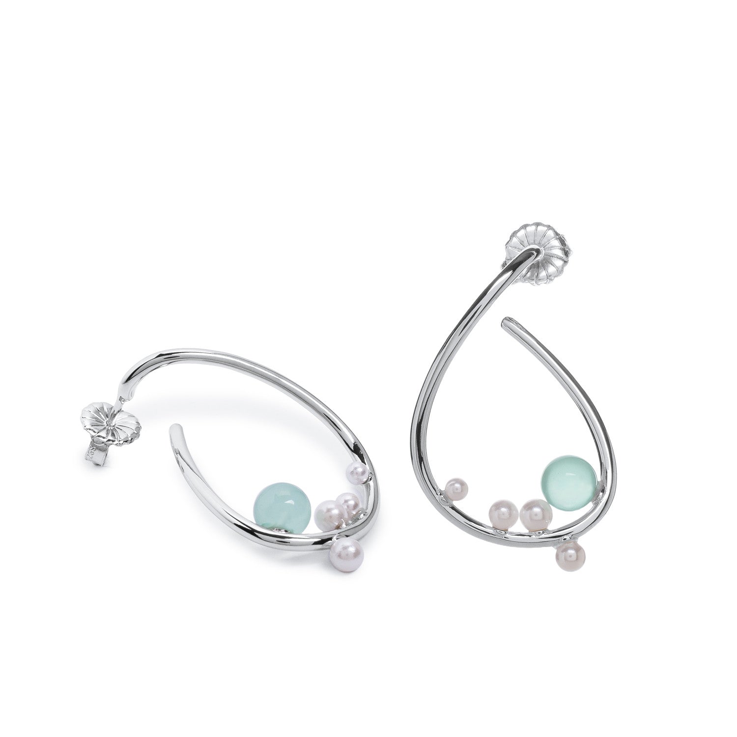 Pendientes originales d eplata con perlas y piedra turquesa