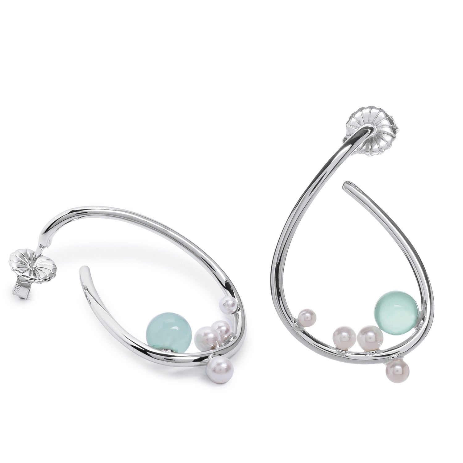 Original silver earrings with pearls and turquoise stone