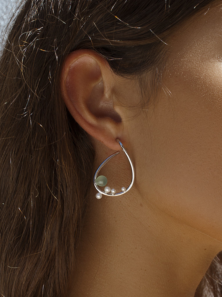 Original silver earrings with pearls and turquoise stone