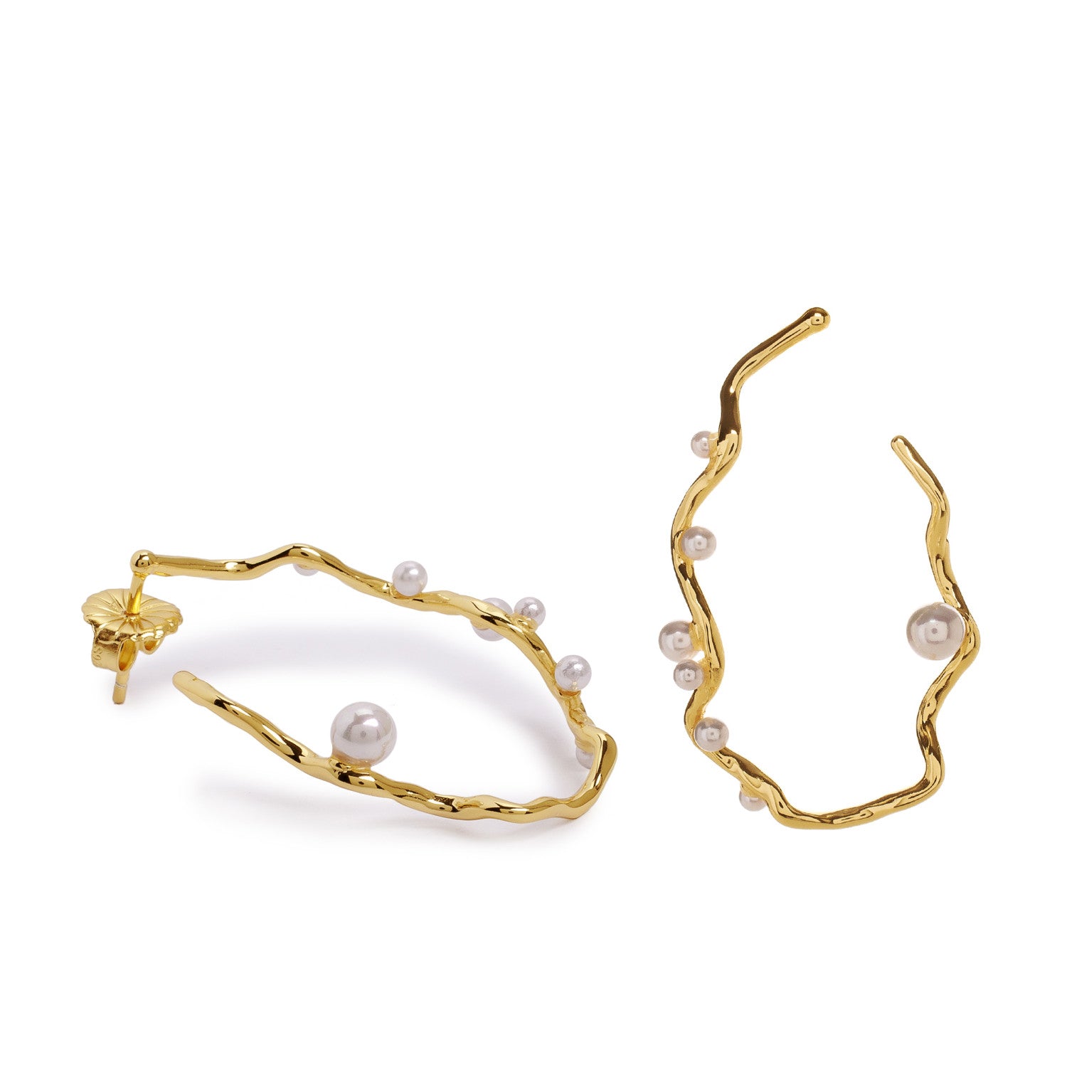 Pendientes originales irregulares de plata con perlas