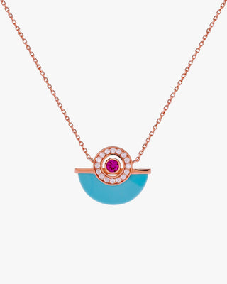 Collar colgante media luna turquesa tono oro rosa con circonitas