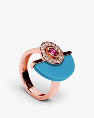 Rose gold-tone turquoise half moon ring with cubic zirconia