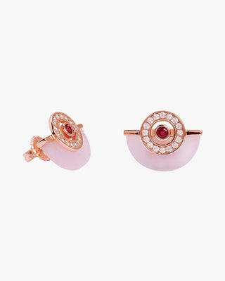 Pendientes media luna rosa tono oro rosa con circonitas