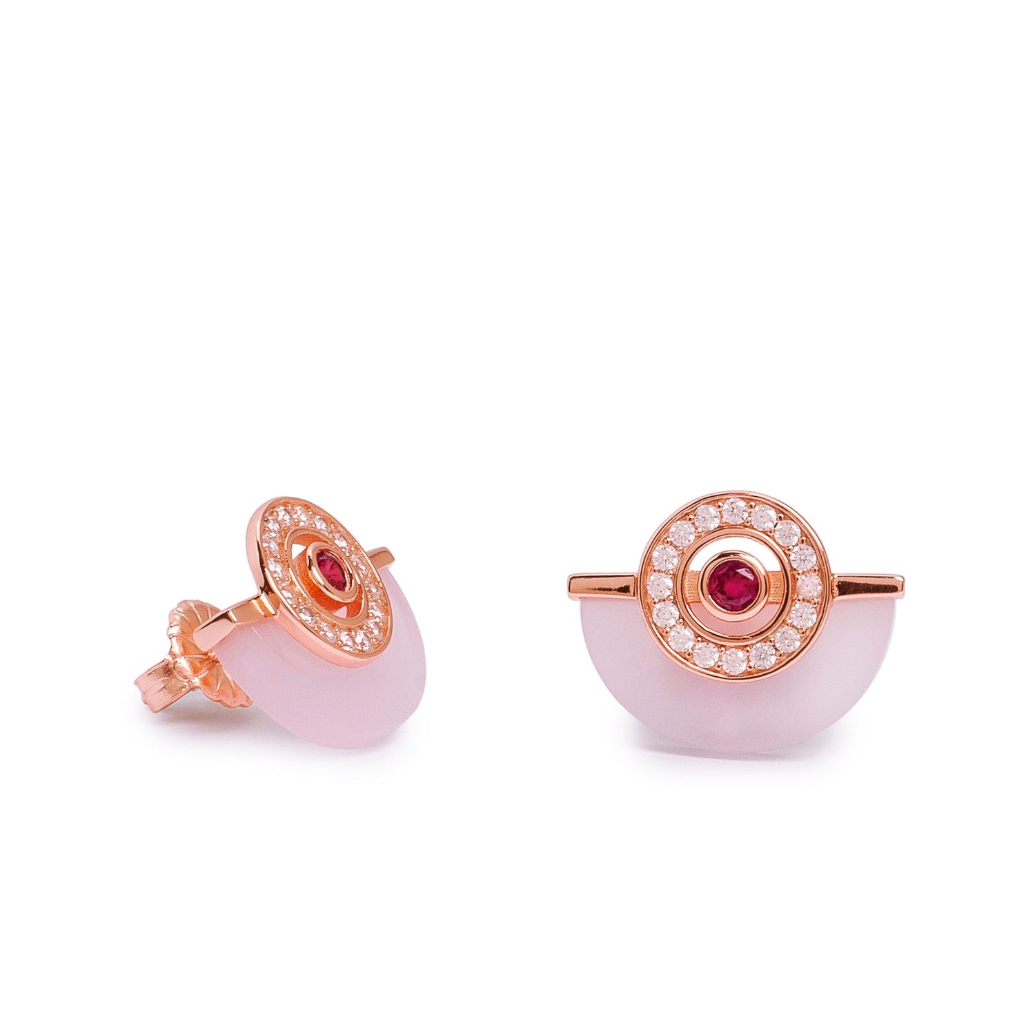 Pendientes media luna rosa tono oro rosa con circonitas