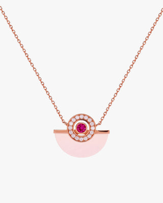 Collar colgante media luna rosa tono oro rosa con circonitas