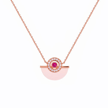 Collar colgante media luna rosa tono oro rosa con circonitas